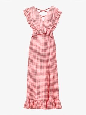 NWOT Nobody's Child Ivy Gingham Crepe Midi Dress in red and white. Size 12